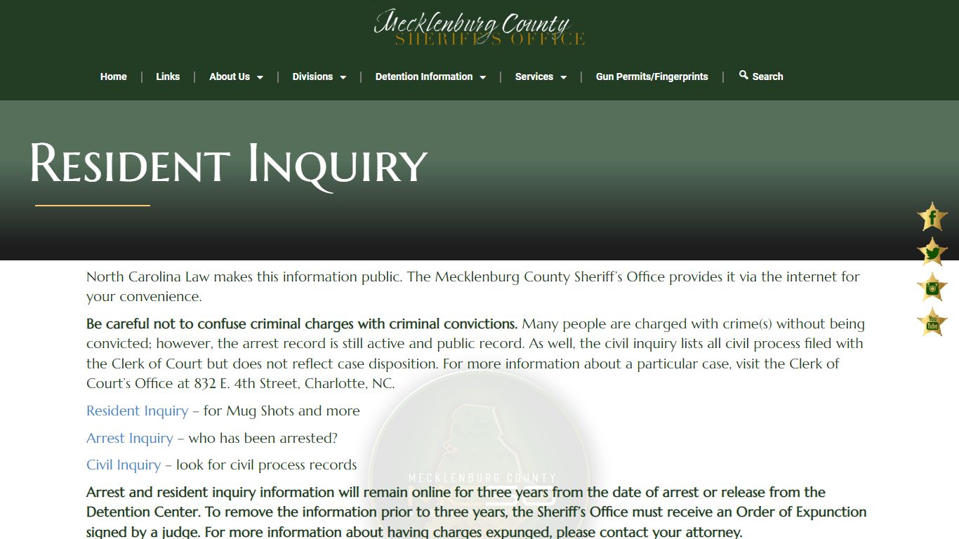 Resident Inquiry – Mecklenburg County Sheriff's Office