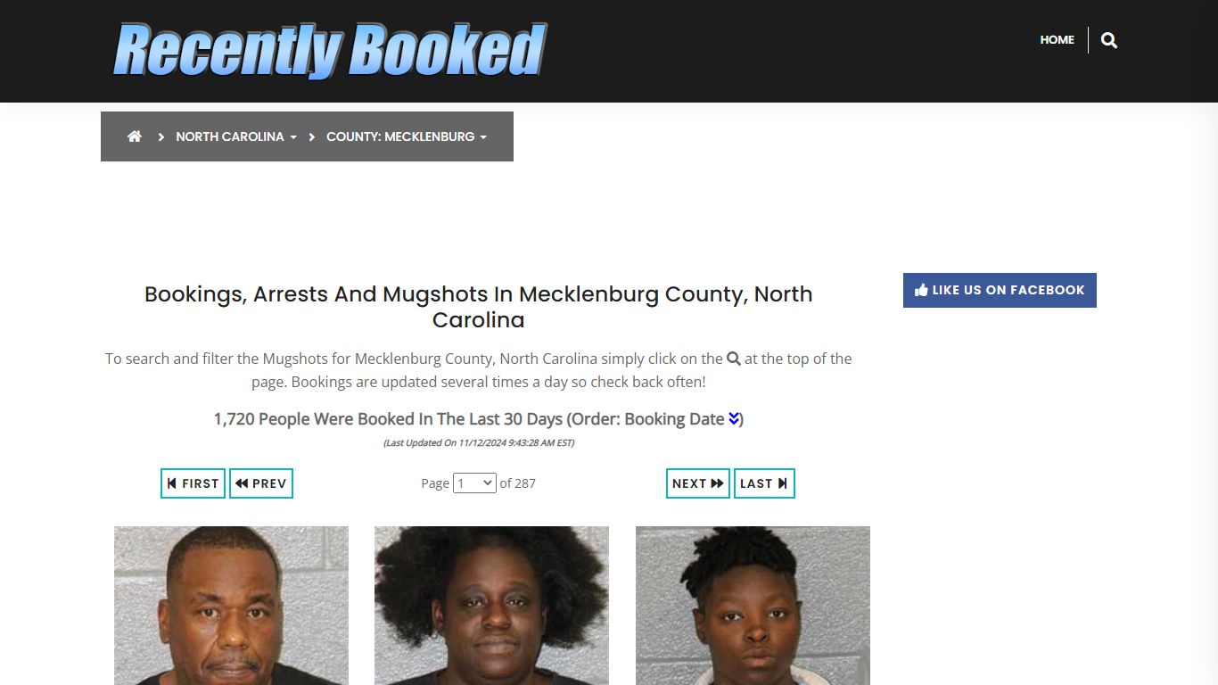 Bookings, Arrests and Mugshots in Mecklenburg County, North Carolina